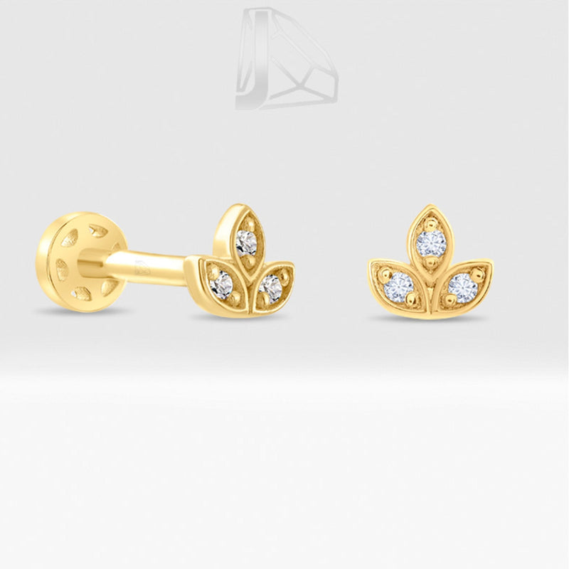 0.03 Carat Three-Leaf Diamond Piercing · Yellow Gold
