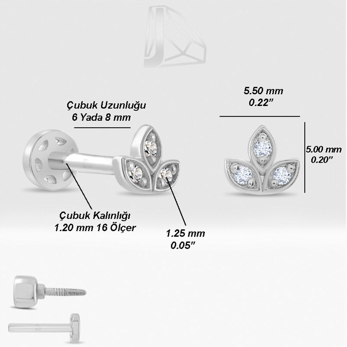0.03 Carat Three-Leaf Diamond Piercing · White Gold