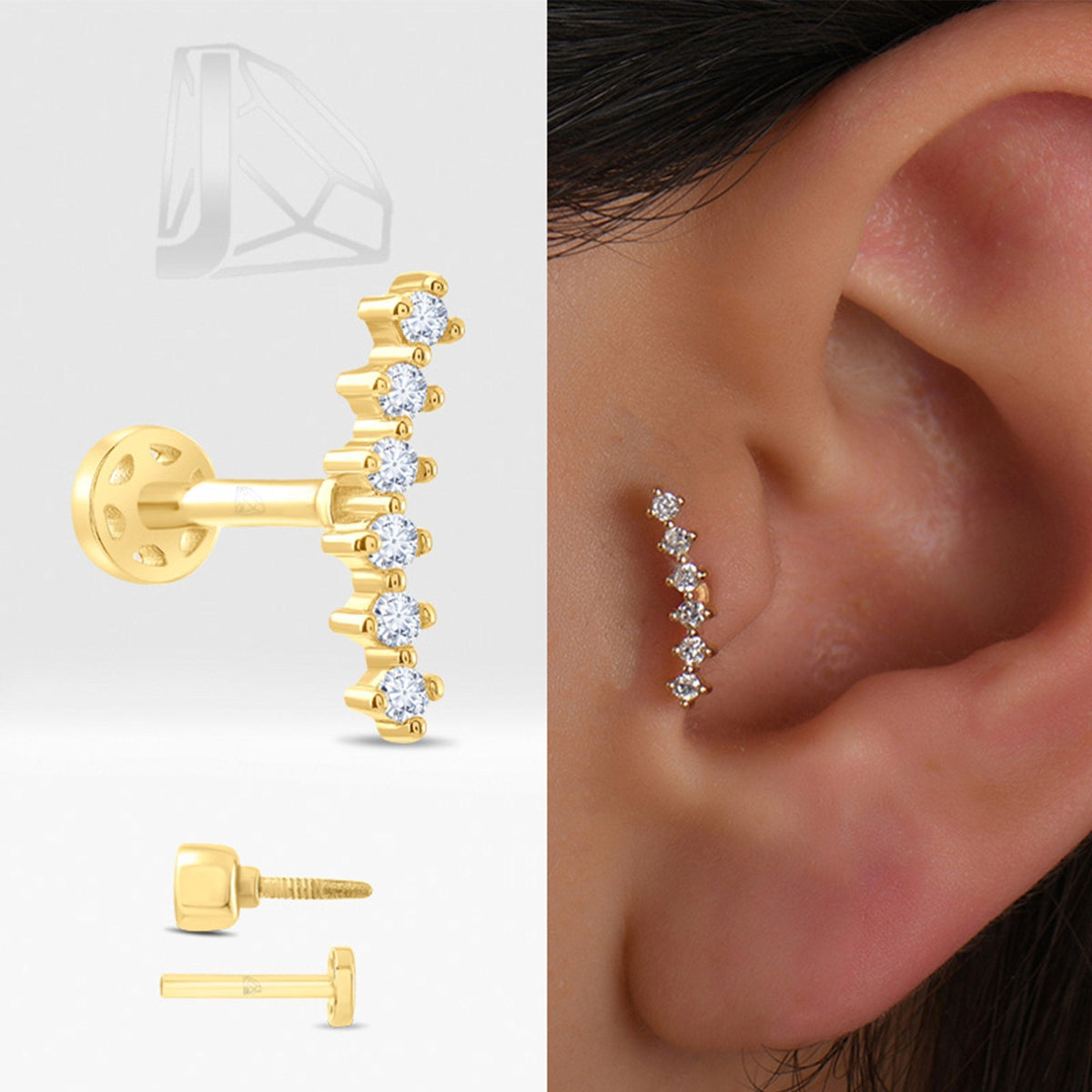 0.06 Carat Curved Diamond Piercing · Yellow Gold