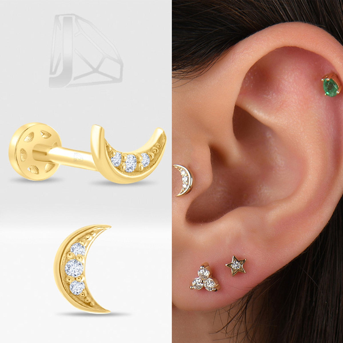 0.02 Carat Crescent Diamond Piercing · Yellow Gold