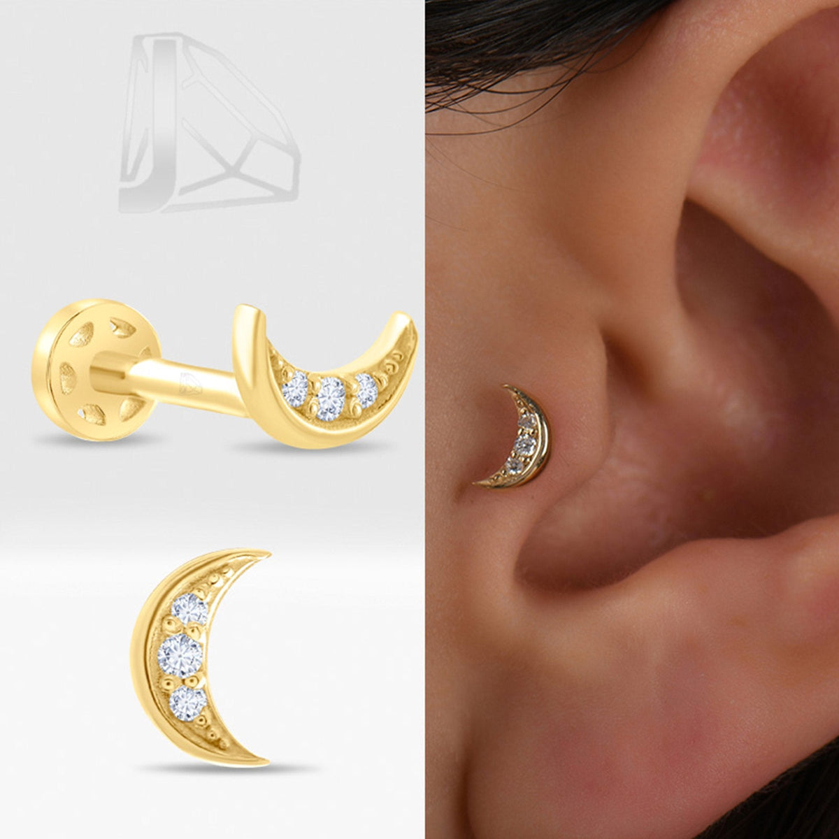 0.02 Carat Crescent Diamond Piercing · Yellow Gold