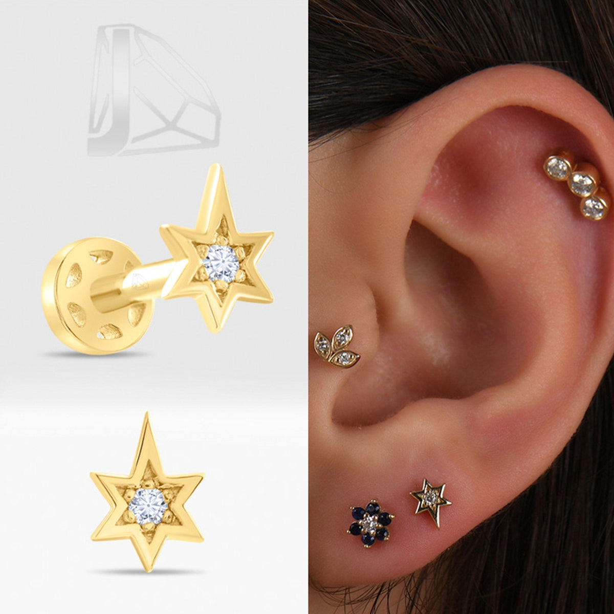 0.02 Carat North Star Diamond Piercing · Yellow Gold
