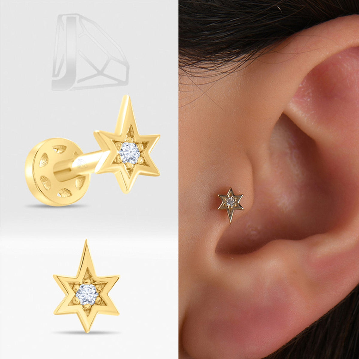 0.02 Carat North Star Diamond Piercing · Yellow Gold