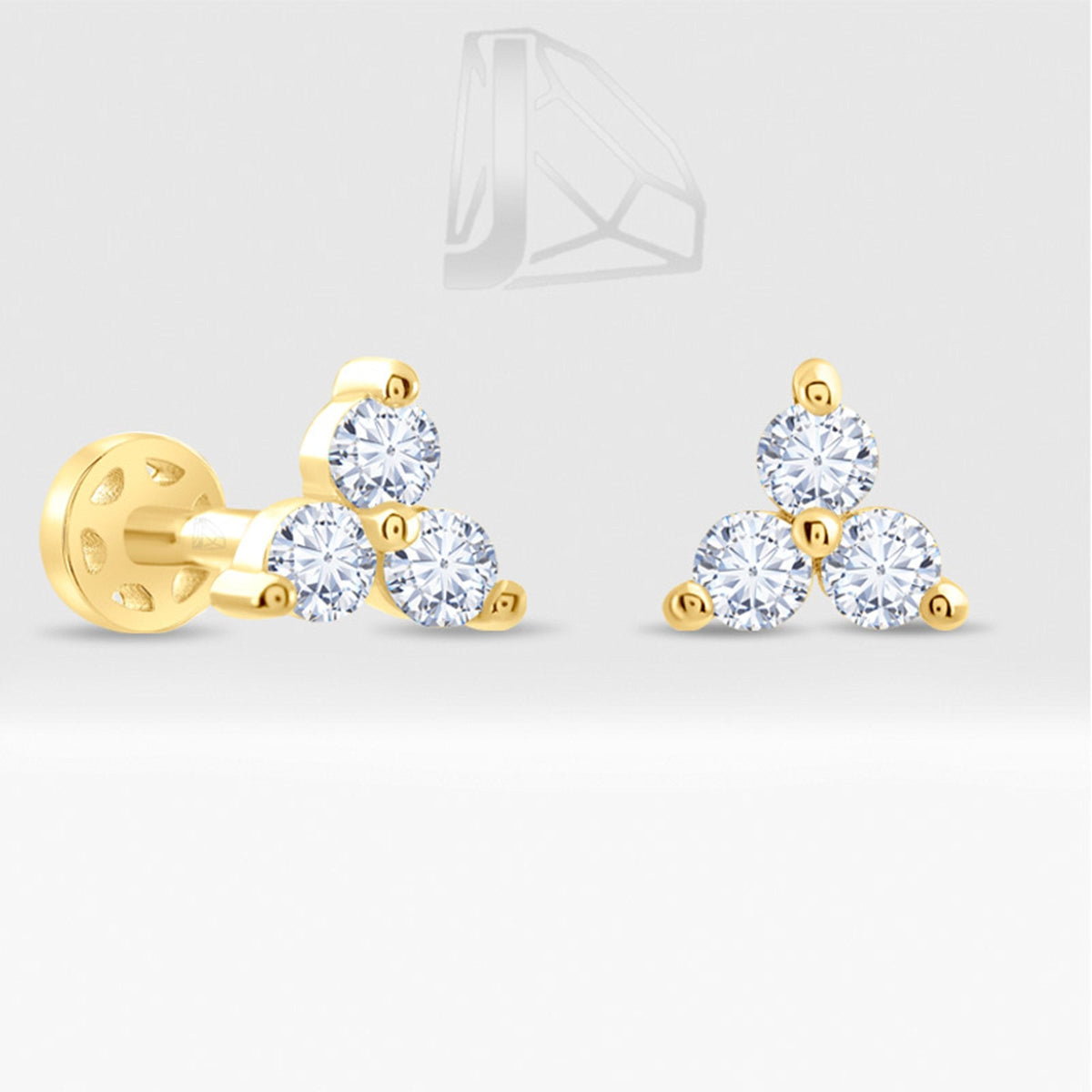 0.15 Carat Triangle Diamond Piercing · Yellow Gold
