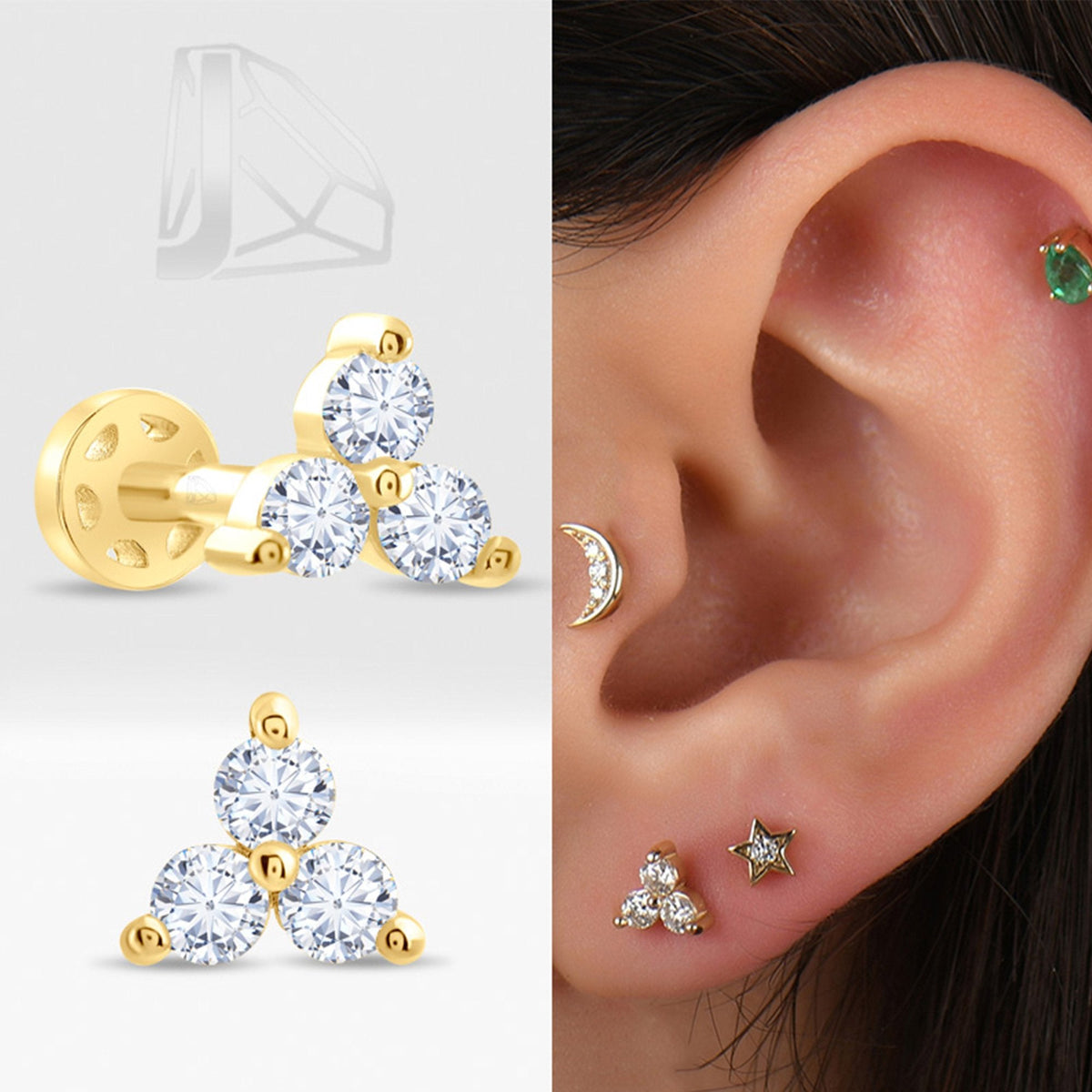0.15 Carat Triangle Diamond Piercing · Yellow Gold