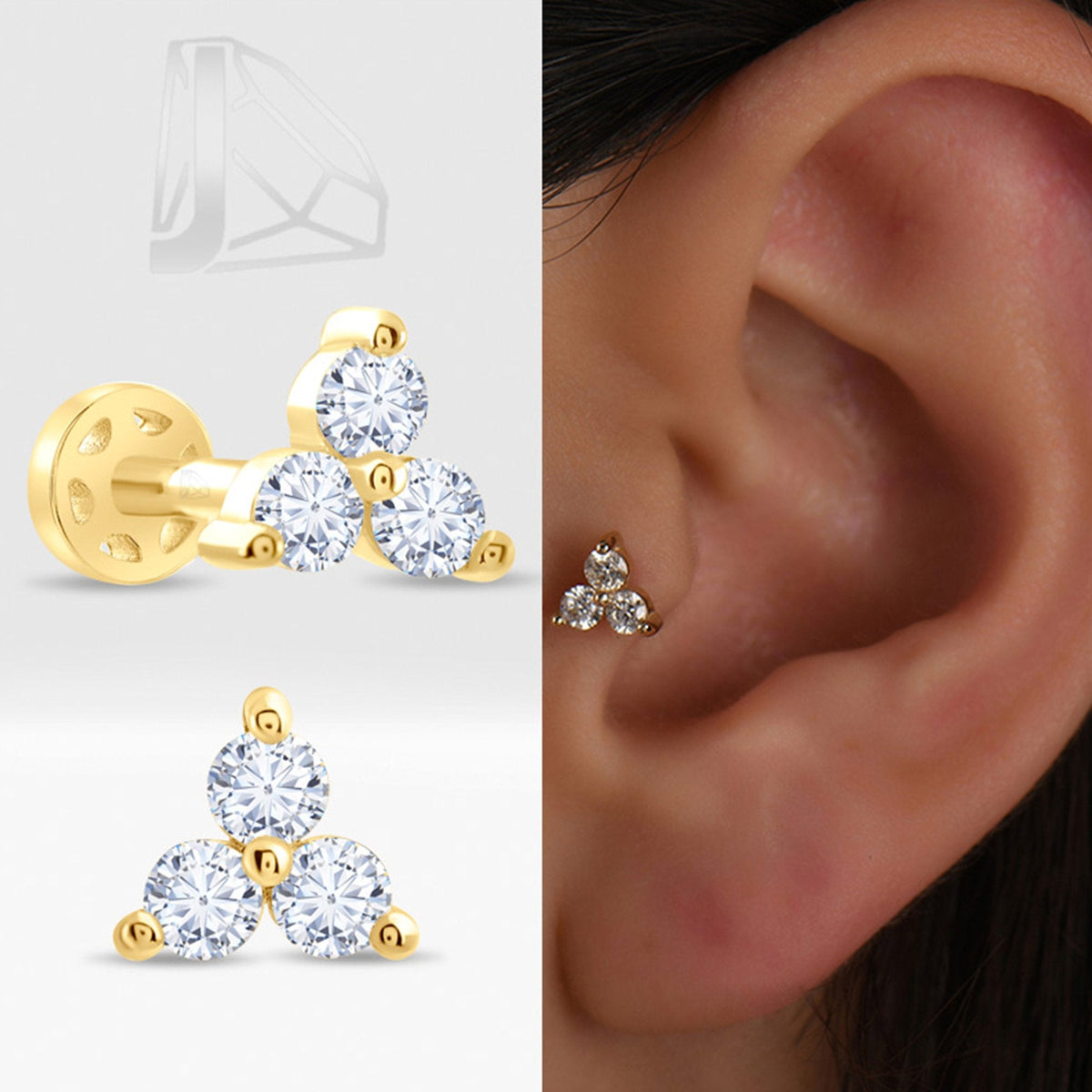 0.15 Carat Triangle Diamond Piercing · Yellow Gold
