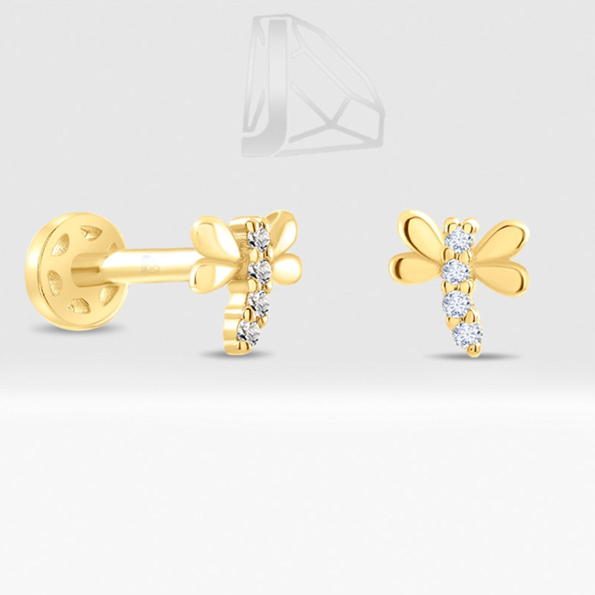 0.02 Carat Dragonfly Diamond Piercing · Yellow Gold