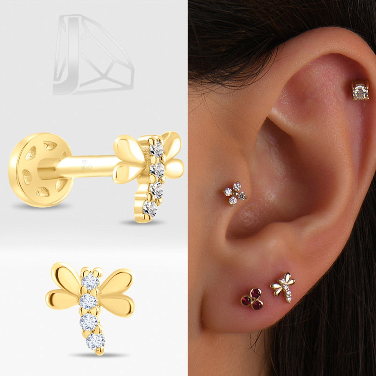 0.02 Carat Dragonfly Diamond Piercing · Yellow Gold