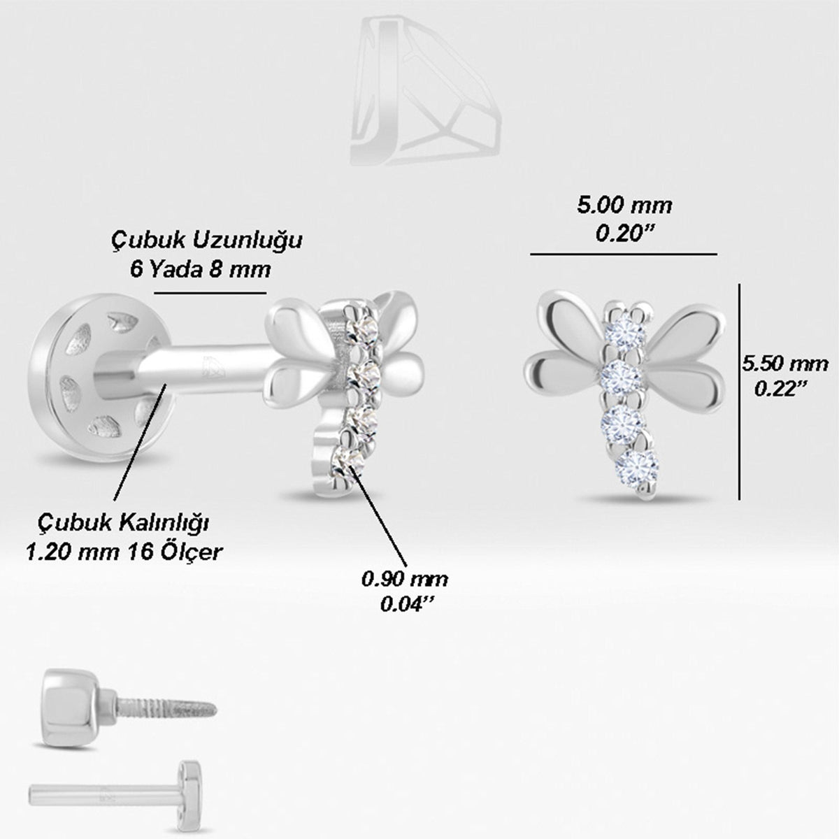 0.02 Carat Dragonfly Diamond Piercing · White Gold