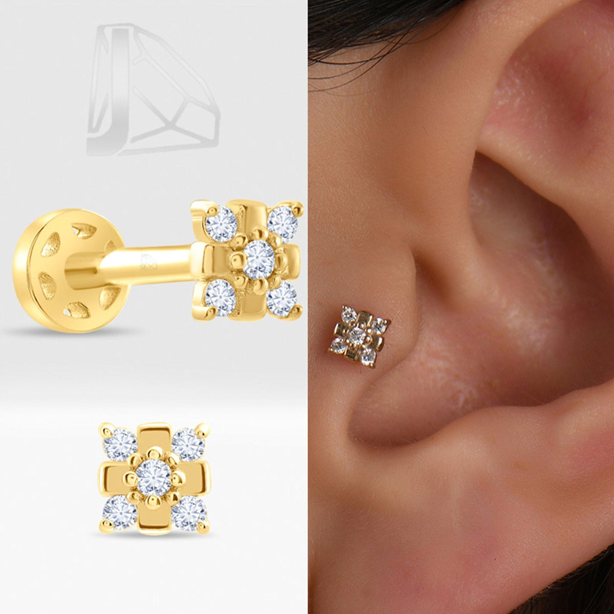 0.04 Carat Flower Diamond Piercing · Yellow Gold