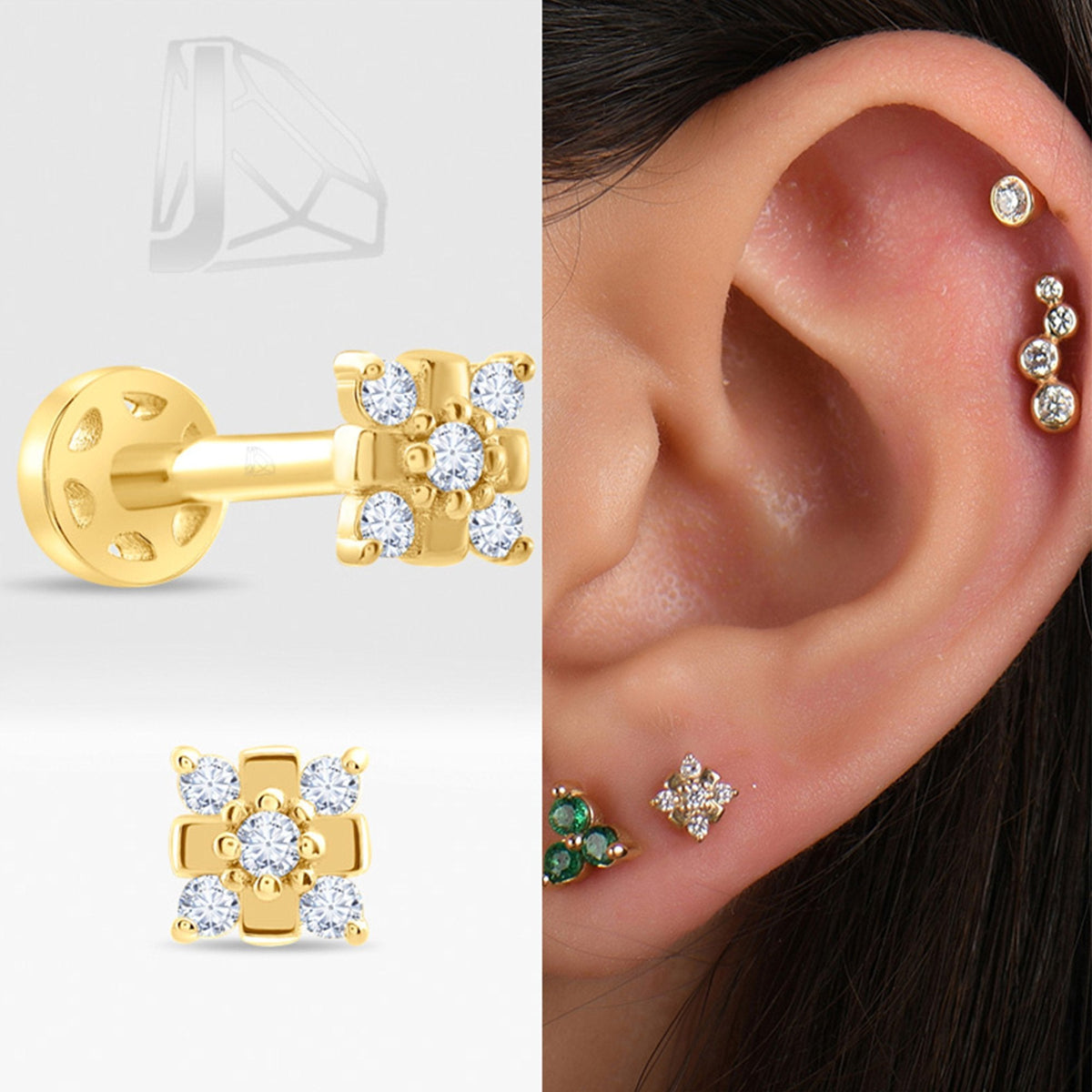 0.04 Carat Flower Diamond Piercing · Yellow Gold