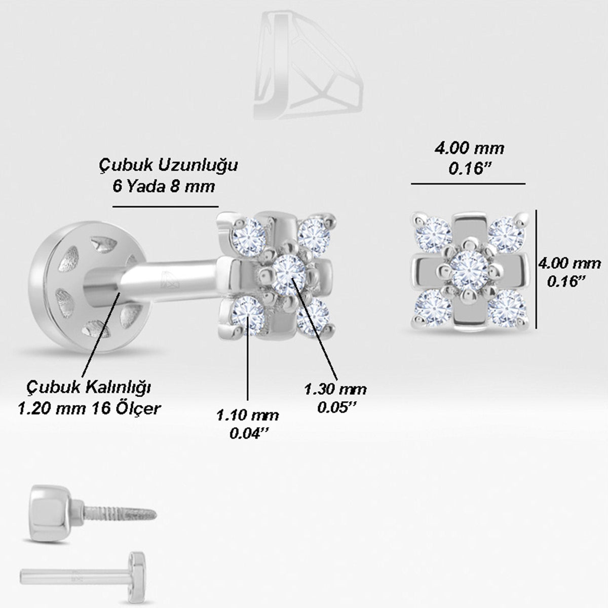 0.04 Carat Flower Diamond Piercing · White Gold