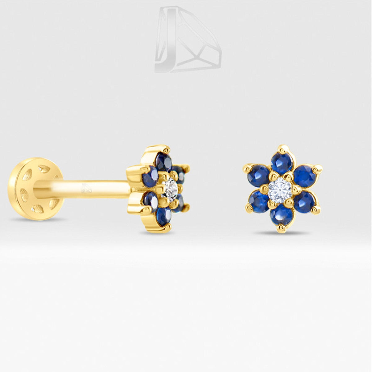 0.08 Carat Sapphire Flower Diamond Piercing · Yellow Gold