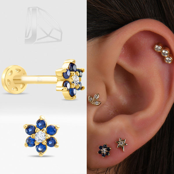 0.08 Carat Sapphire Flower Diamond Piercing · Yellow Gold