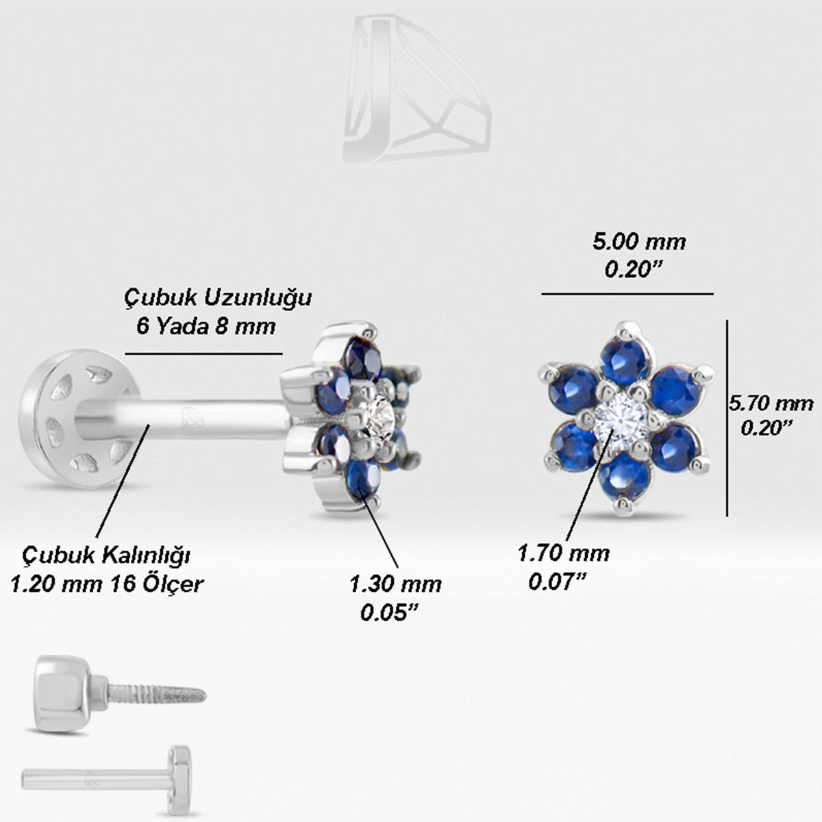 0.08 Carat Sapphire Flower Diamond Piercing · White Gold