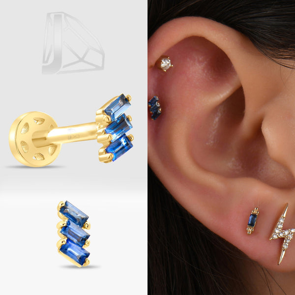 0.08 Carat Baguette Sapphire Piercing · Yellow Gold