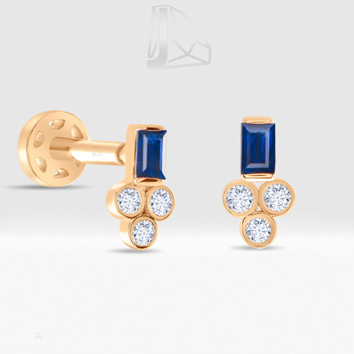 0.09 Carat Sapphire Baguette Diamond Piercing · Rose Gold