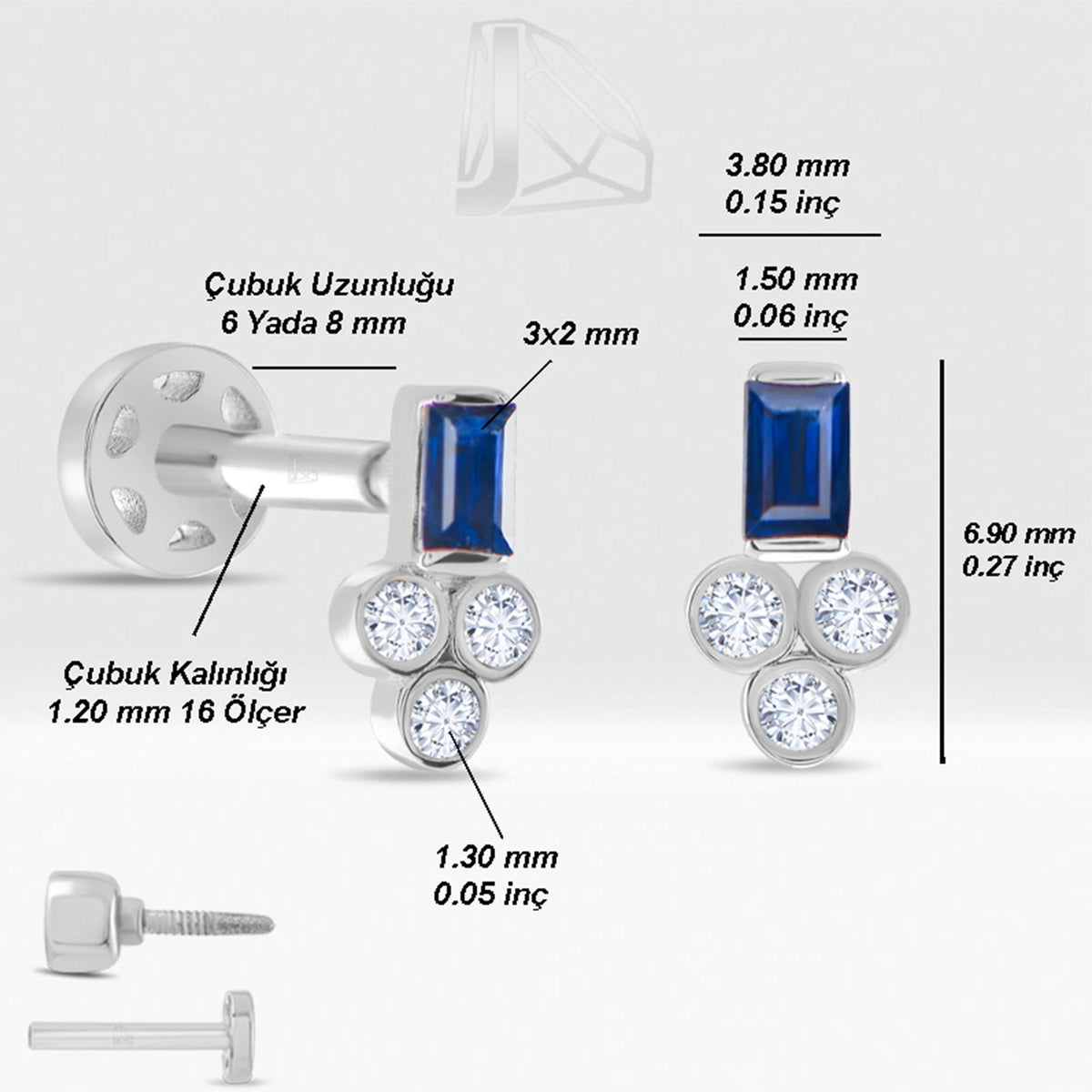 0.09 Carat Sapphire Baguette Diamond Piercing · White Gold