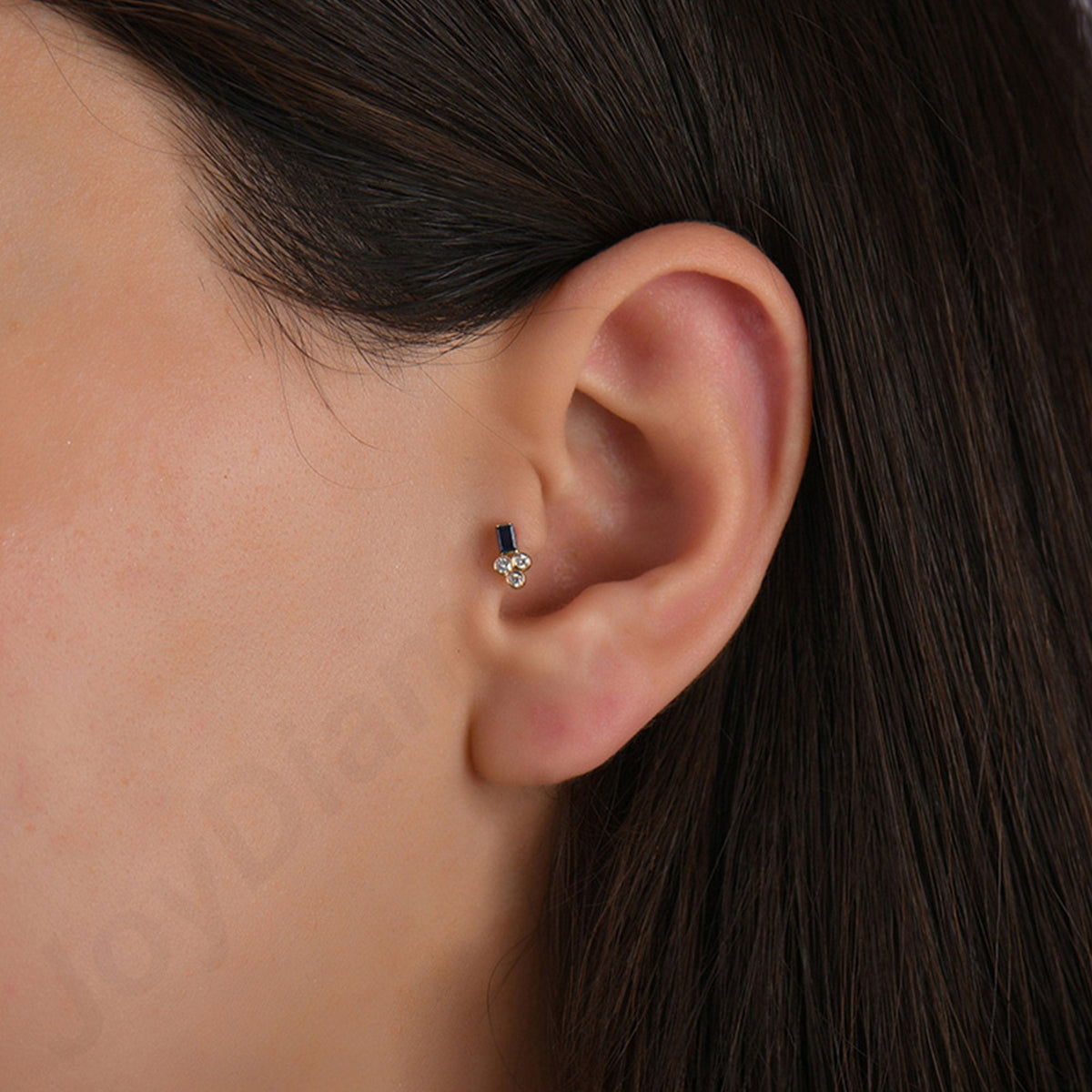 0.09 Carat Sapphire Baguette Diamond Piercing
