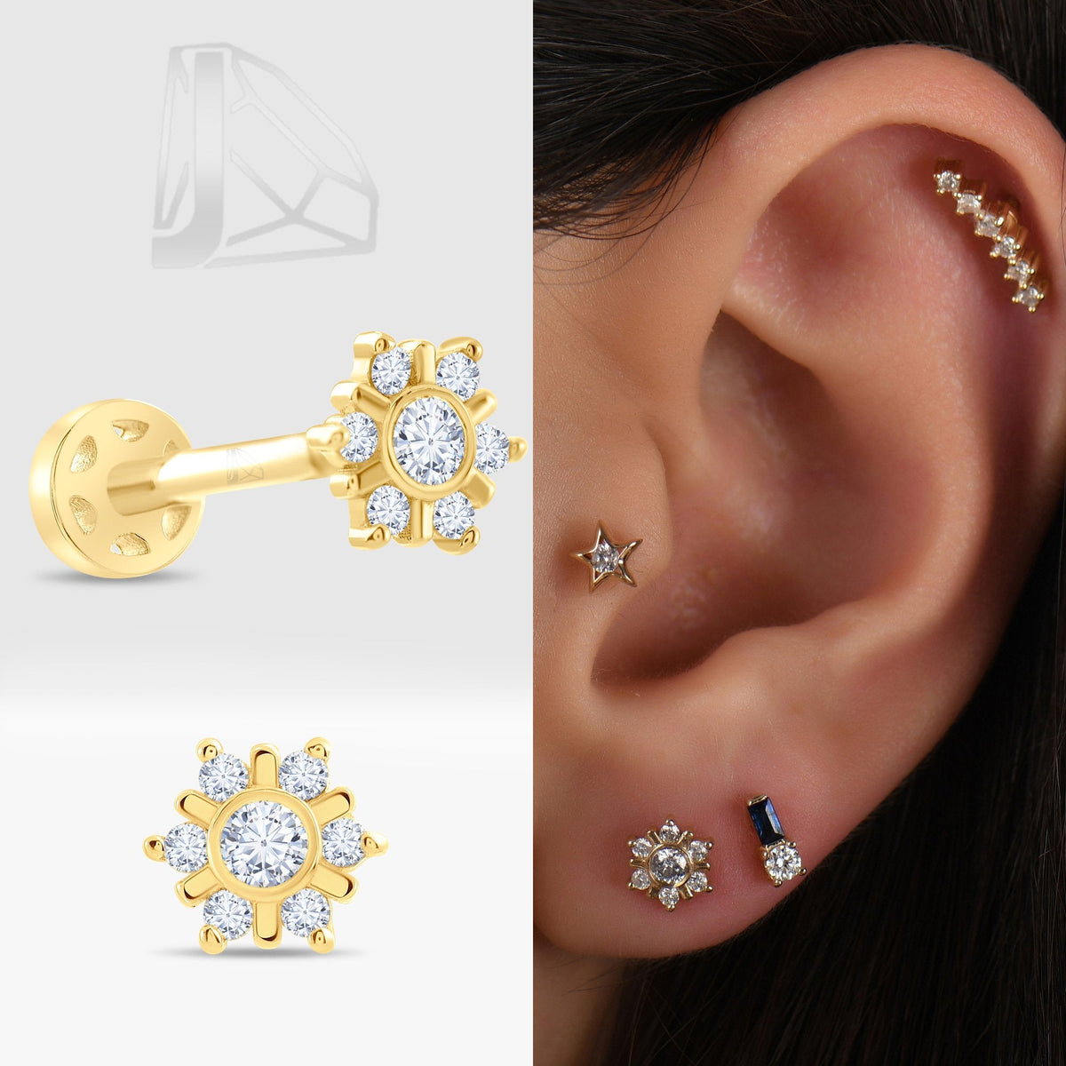 0.08 Carat Snowflake Diamond Piercing · Yellow Gold