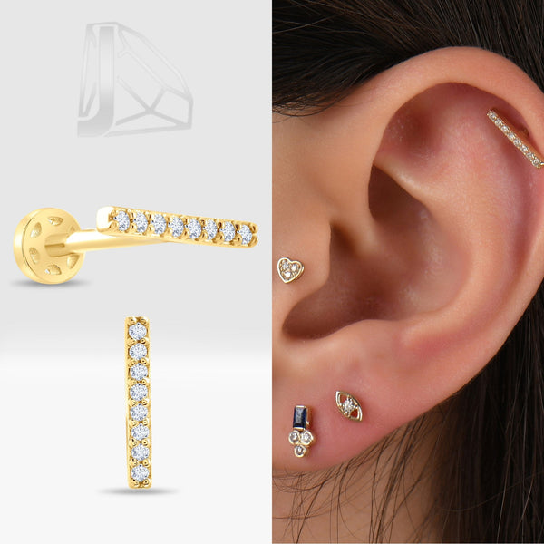 0.05 Carat Bar Diamond Piercing · Yellow Gold