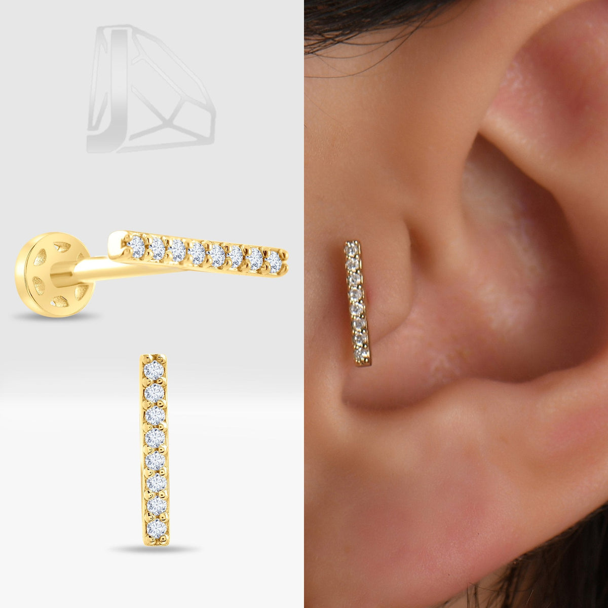 0.05 Carat Bar Diamond Piercing · Yellow Gold