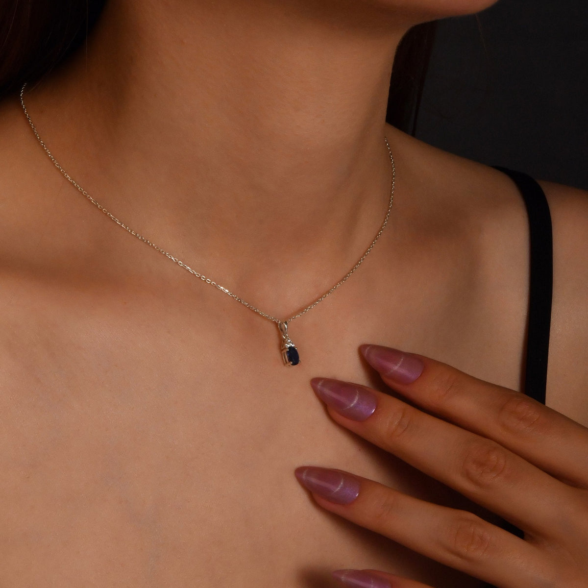 0.65 Carat Oval Emerald Diamond Necklace