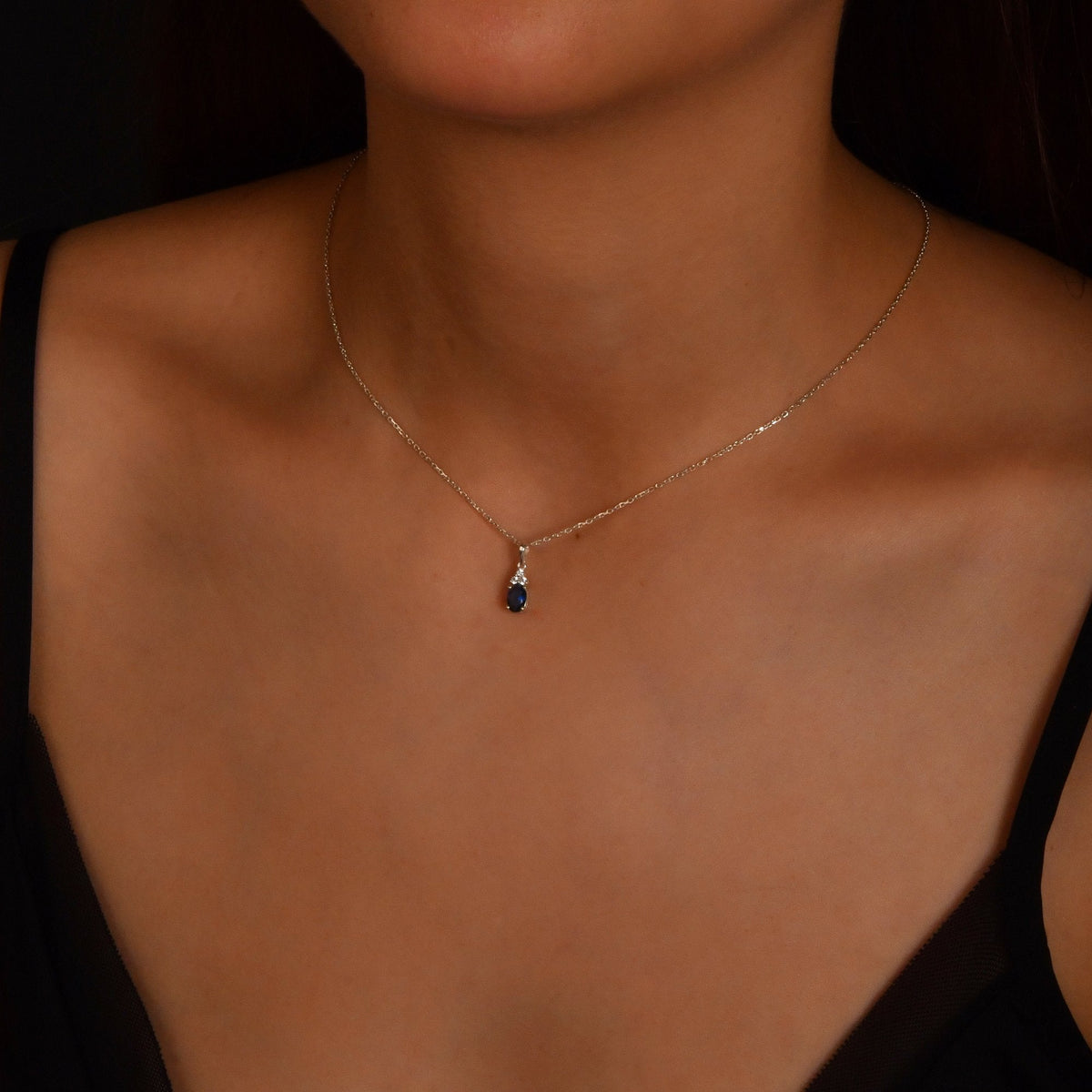 0.65 Carat Oval Emerald Diamond Necklace
