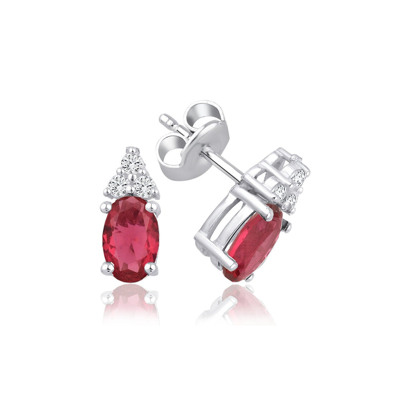 1.30 Carat Oval Ruby Diamond Earrings · White Gold