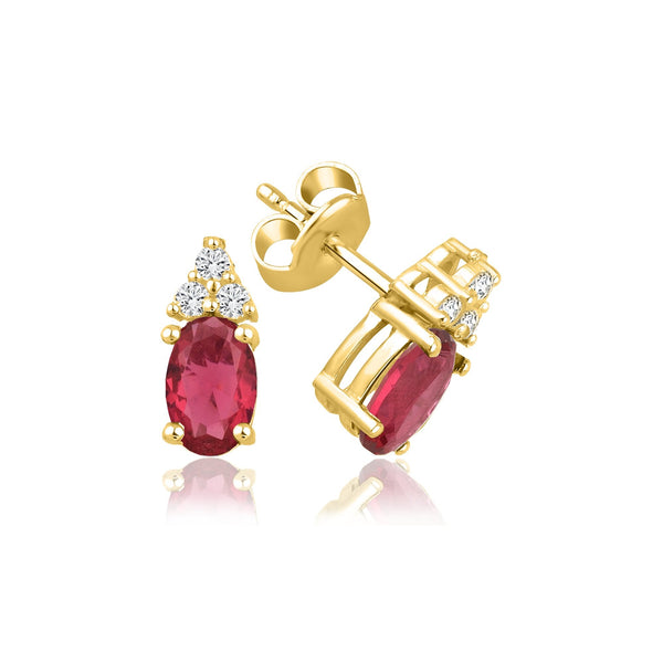 1.30 Carat Oval Ruby Diamond Earrings · Yellow Gold