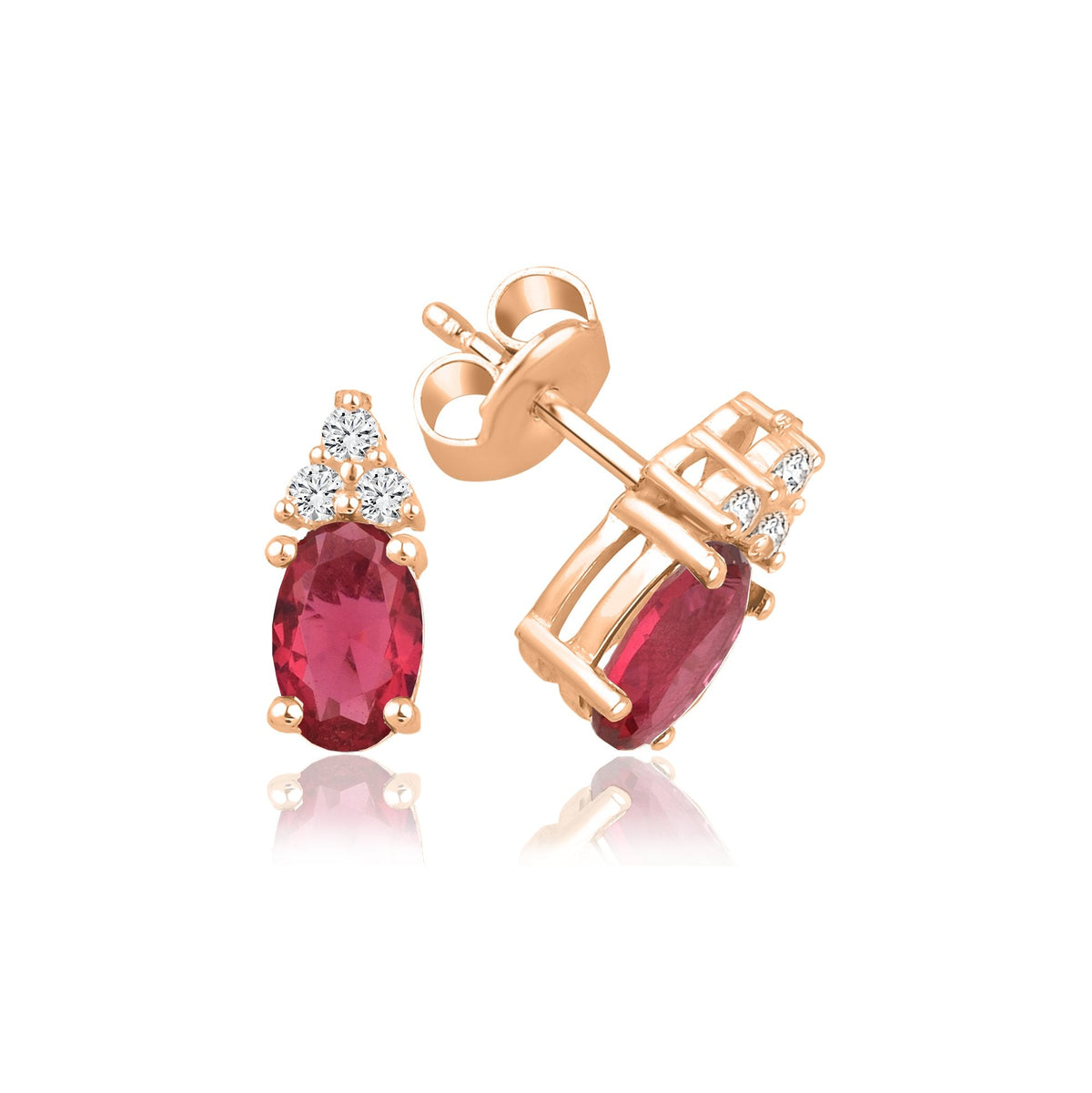 1.30 Carat Oval Ruby Diamond Earrings · Rose Gold