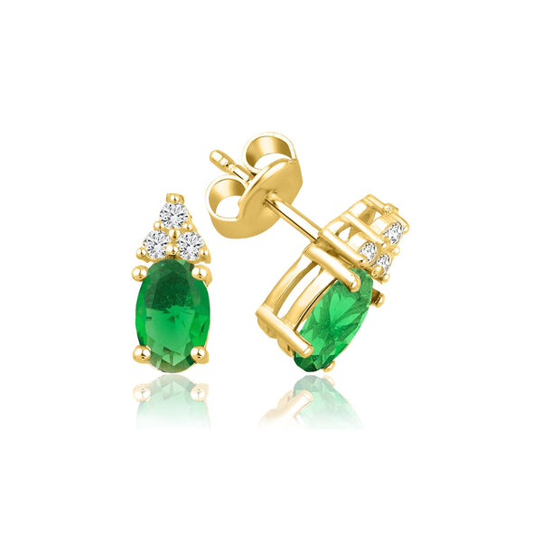 1.30 Carat Oval Emerald Diamond Earrings · Yellow Gold