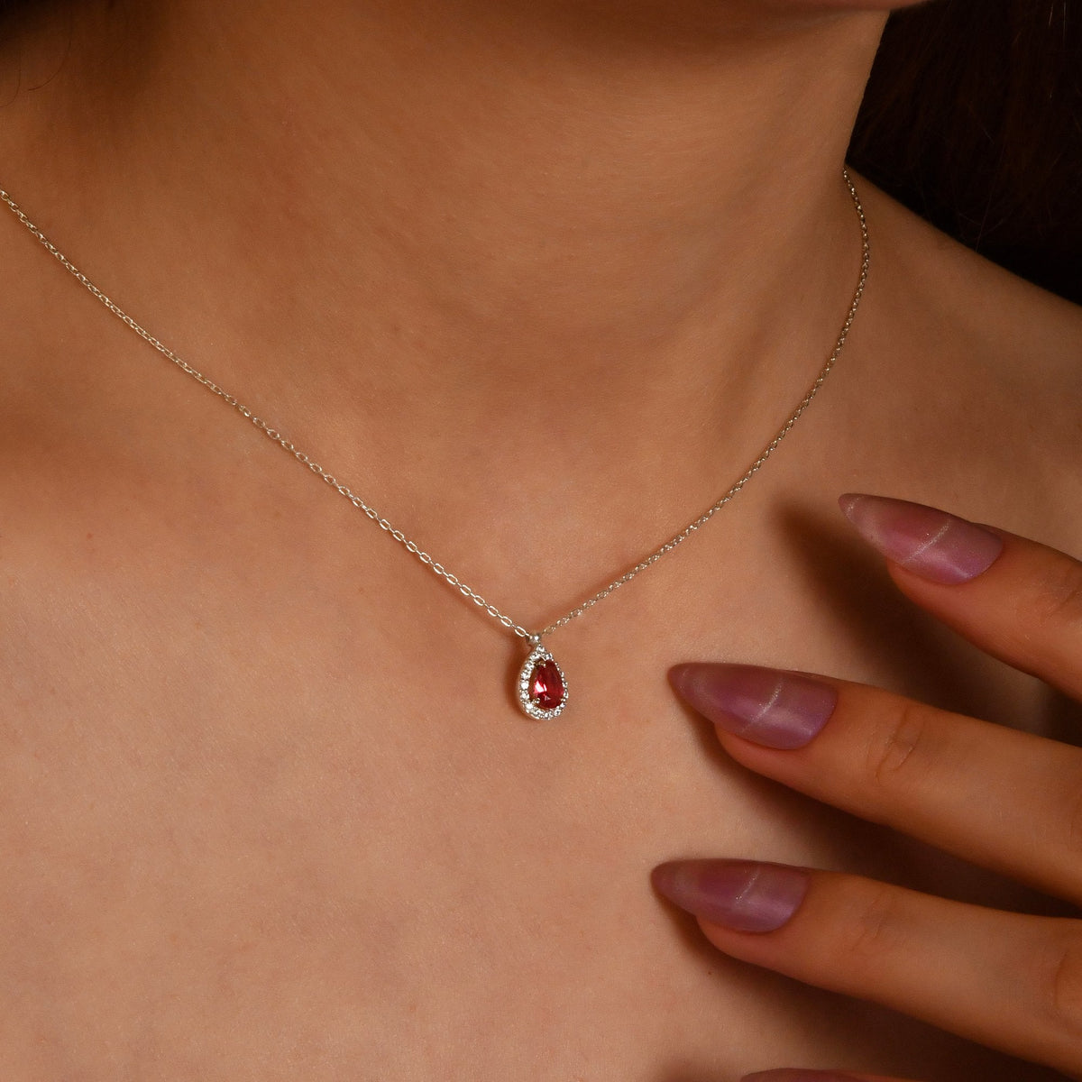 0.73 Carat Pear Ruby Diamond Necklace