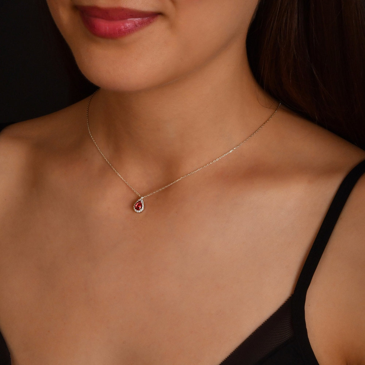 0.73 Carat Pear Ruby Diamond Necklace