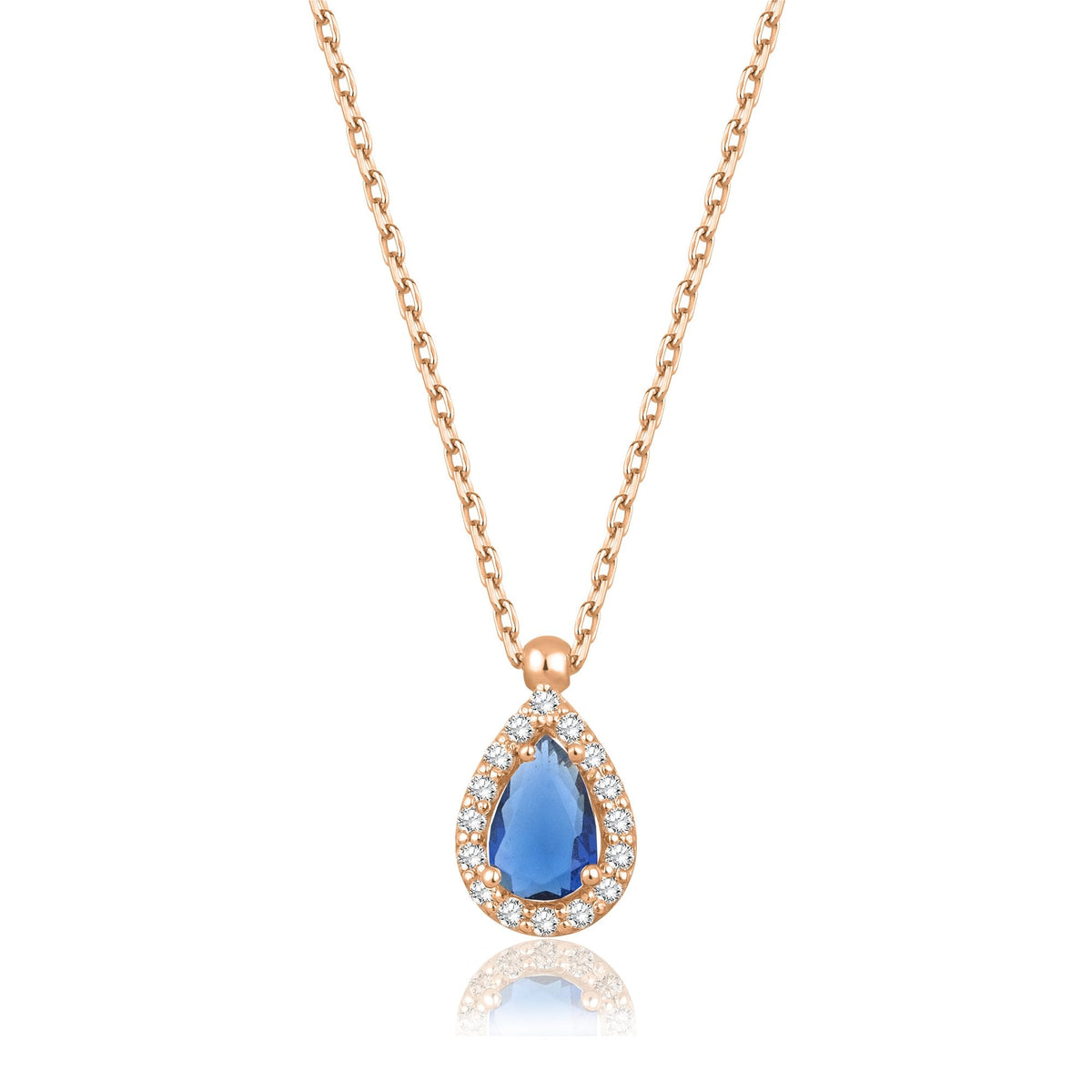 0.73 Carat Pear Sapphire Diamond Necklace · Rose Gold