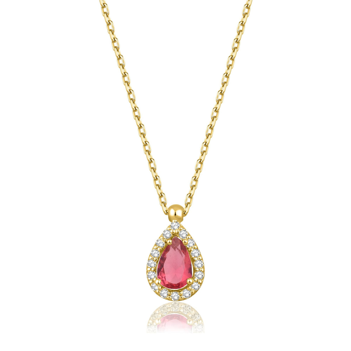 0.73 Carat Pear Ruby Diamond Necklace · Yellow Gold