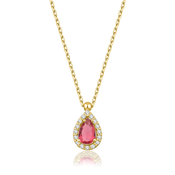 0.73 Carat Pear Ruby Diamond Necklace · Yellow Gold