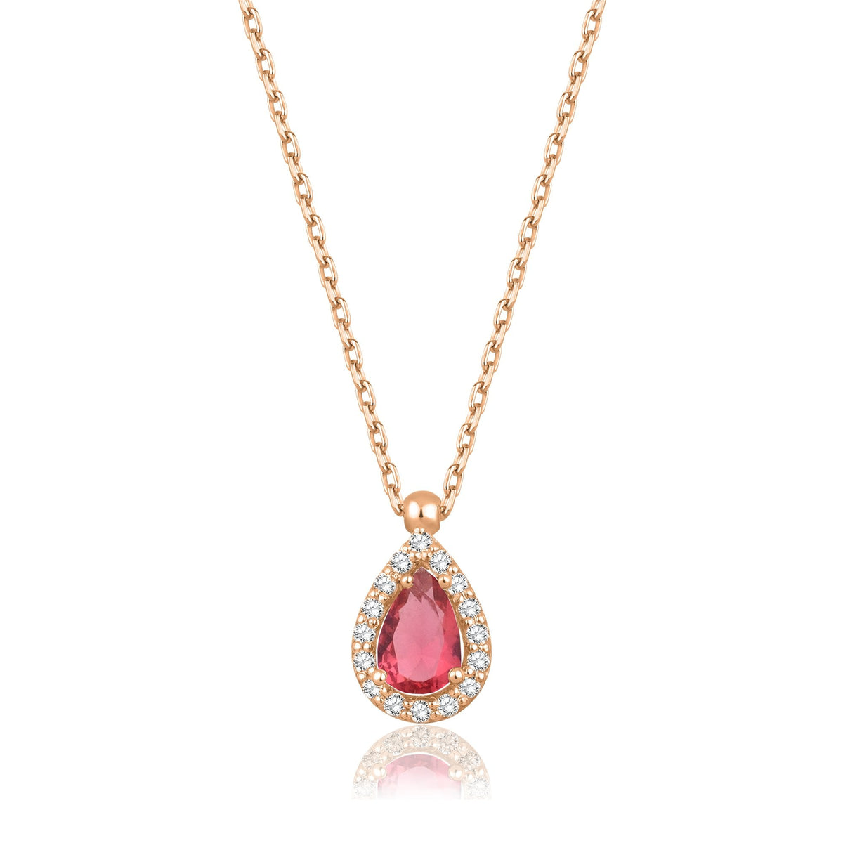 0.73 Carat Pear Ruby Diamond Necklace · Rose Gold