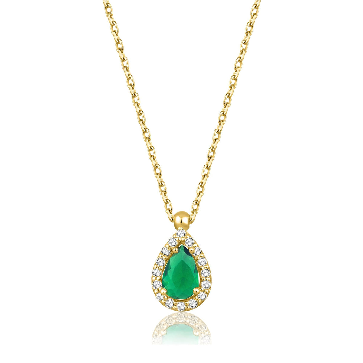 0.73 Carat Pear Emerald Diamond Necklace · Yellow Gold