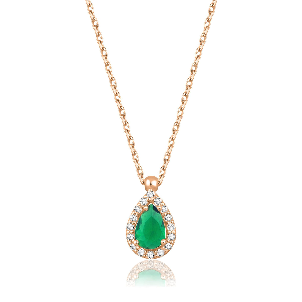 0.73 Carat Pear Emerald Diamond Necklace · Rose Gold