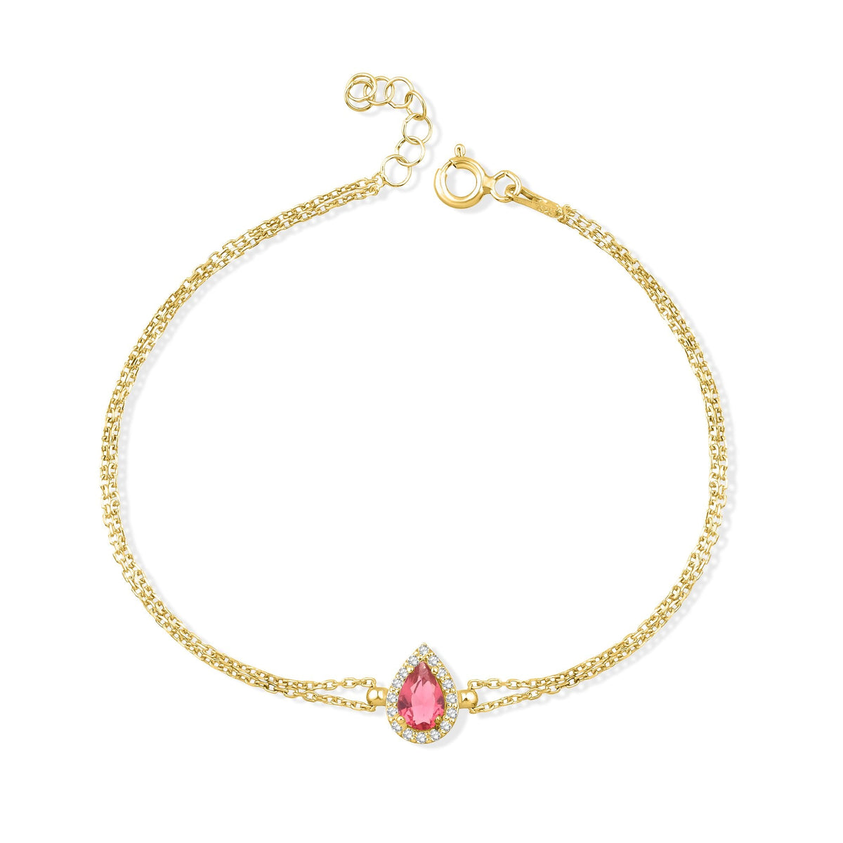 0.73 Carat Pear Ruby Diamond Bracelet · Yellow Gold