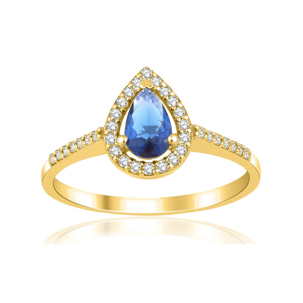 0.80 Carat Pear Sapphire Diamond Ring · Yellow Gold
