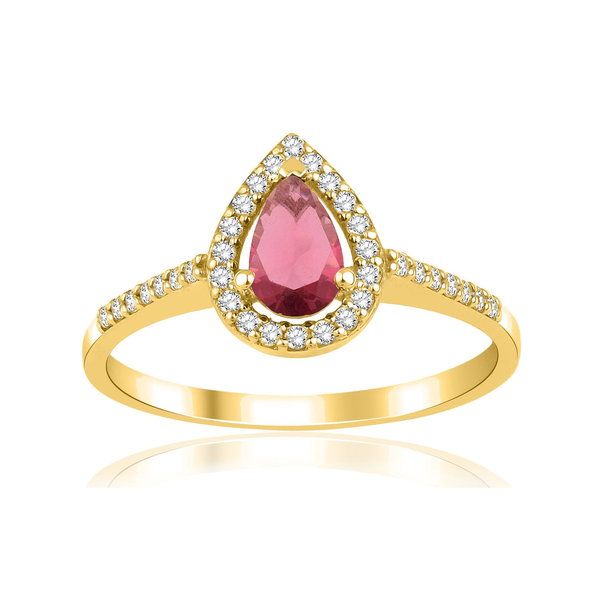 0.80 Carat Pear Ruby Diamond Ring · Yellow Gold