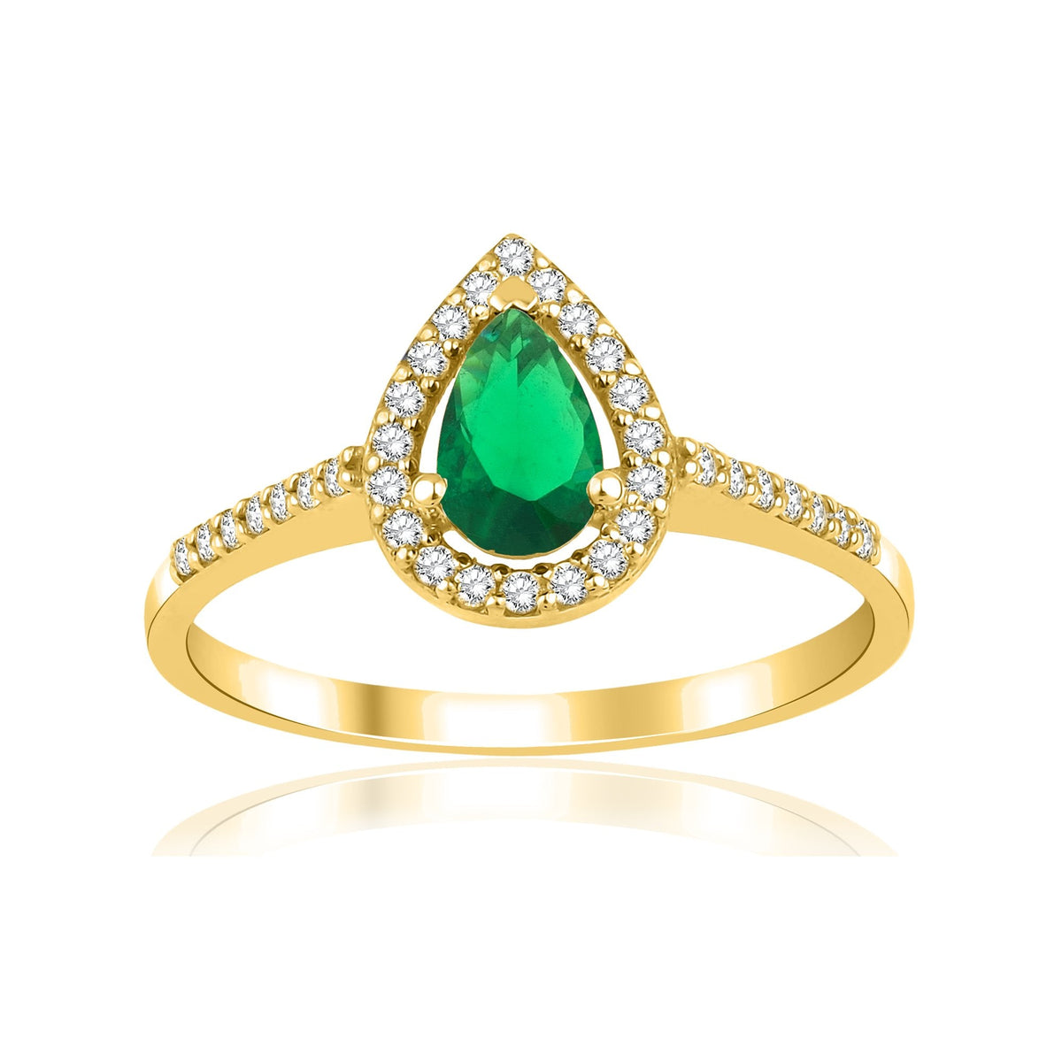 0.80 Carat Pear Emerald Diamond Ring · Yellow Gold