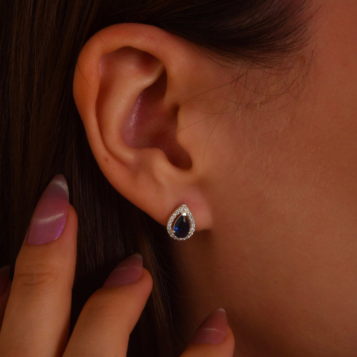 1.46 Carat Pear Sapphire Diamond Earrings