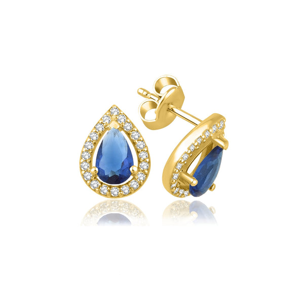 1.46 Carat Pear Sapphire Diamond Earrings · Yellow Gold