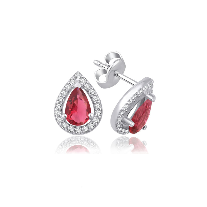 1.46 Carat Pear Ruby Diamond Earrings · White Gold