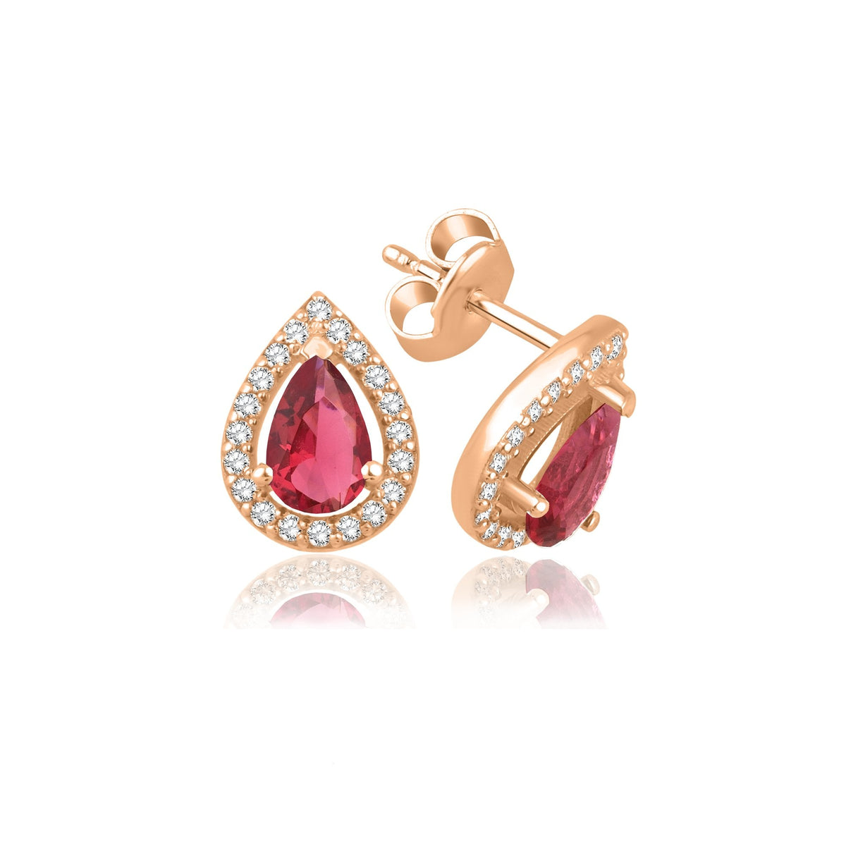 1.46 Carat Pear Ruby Diamond Earrings · Rose Gold