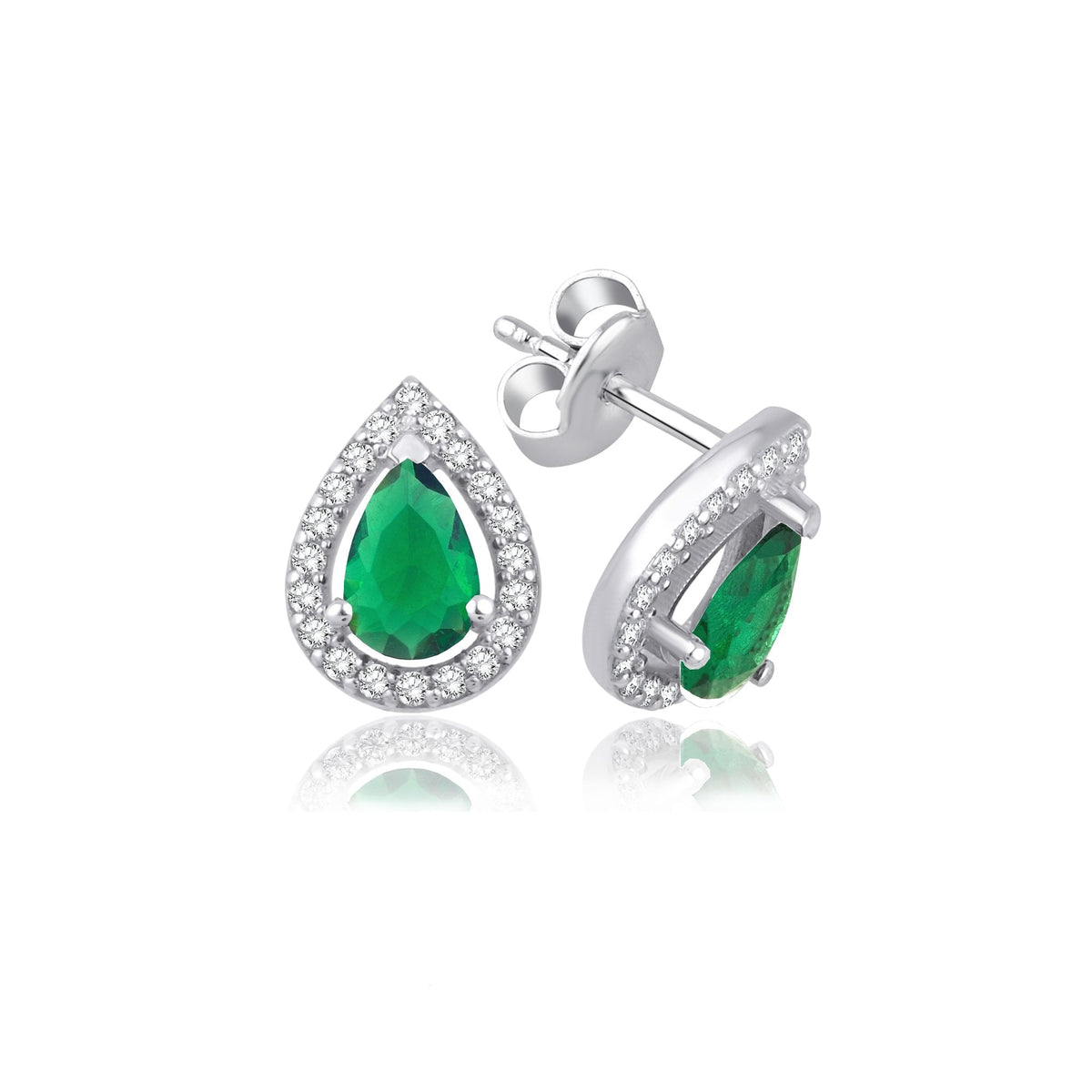 1.46 Carat Pear Emerald Diamond Earrings · White Gold