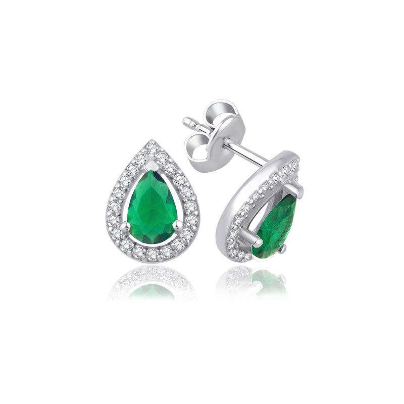 1.46 Carat Pear Emerald Diamond Earrings · White Gold